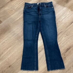 PAIGE Claudine High Waist Dark Blue Flare Jeans with Frayed Hem